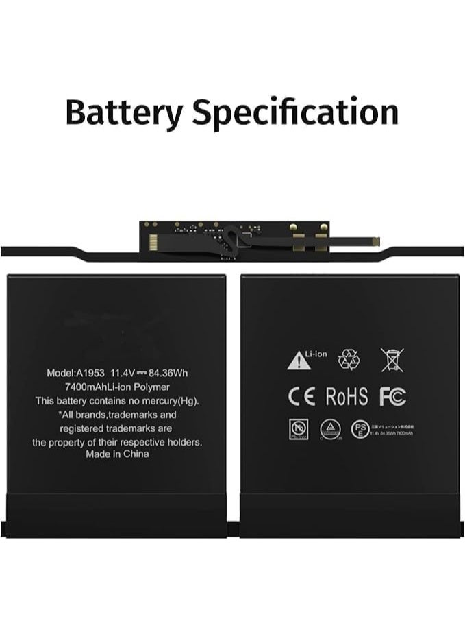 MacBook Pro 15-inch A1990 A1953 Replacement Battery – Mid 2018/2019 11.4V 84.36Wh 7400mAh Lithium-Polymer EMC 3215 3359 - Image 4